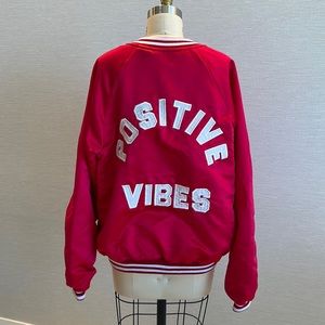 Red Satin Jacket “Positive Vibes” by Streetleisure size medium